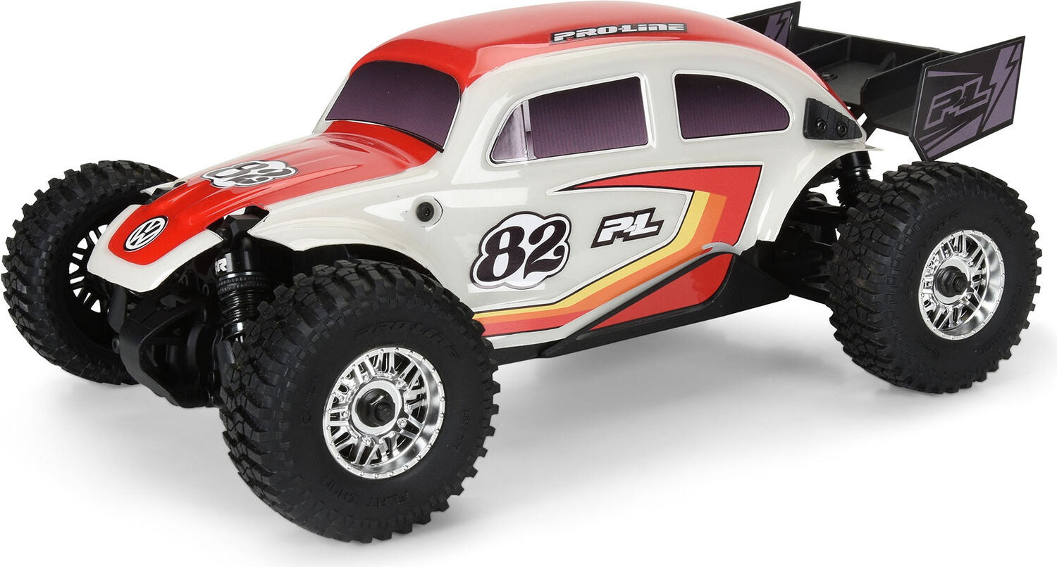 Class 1 VW Bug Red Race Body Conversion Kit and Flat Iron M/T Tires Mounted 12mm Chrome Diablo (4) for ARRMA TYPHON GROM